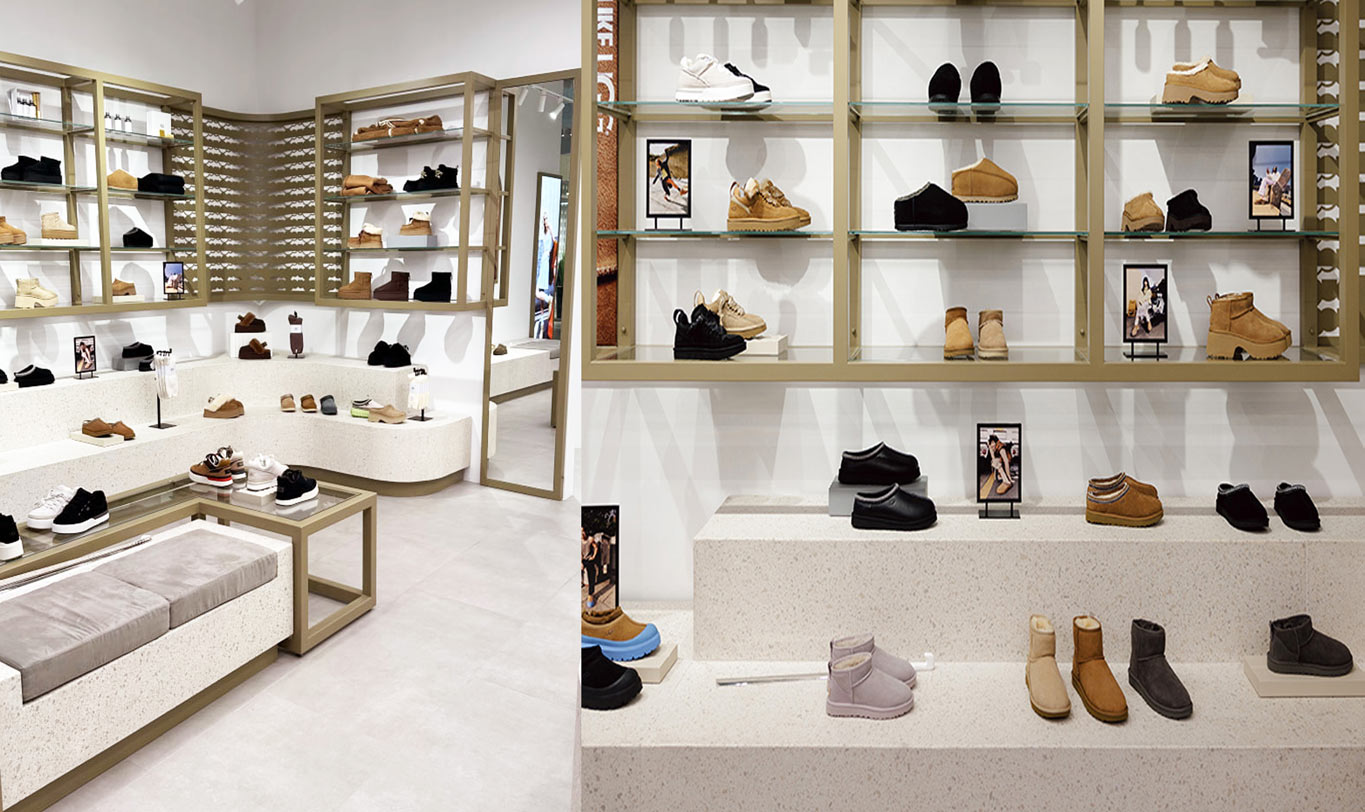 Элегантная кассовая стойка из терраццо в магазине UGG