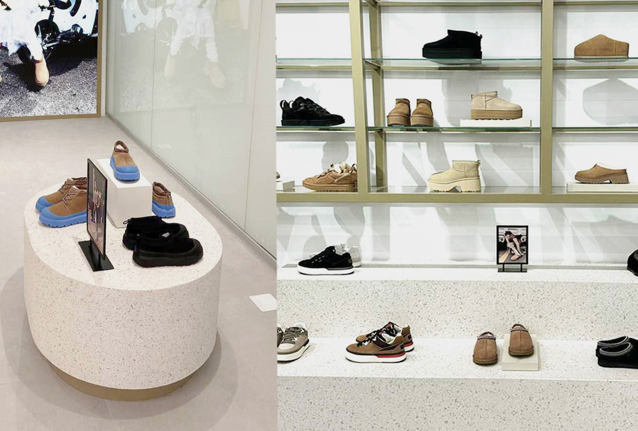Стильные подиумы из терраццо для обуви UGG